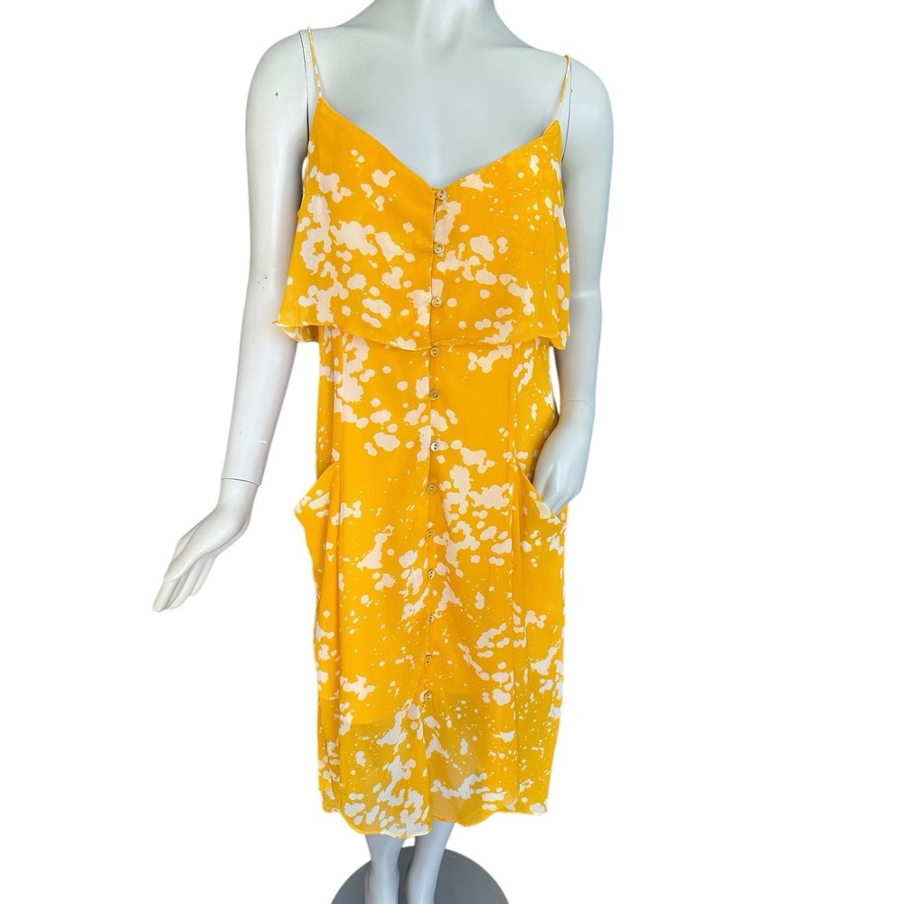 Walter Baker Sundress Sz Large Yellow Summer Dress Buttons Pockets Ruffles